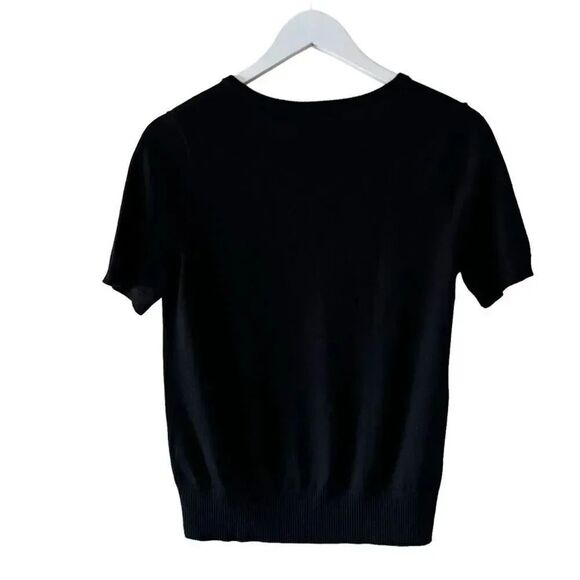 Paloma Black Merino Wool Crewneck Soft Luxury Short Sleeves Knit Top SZ MP #2050 - Picture 5 of 11